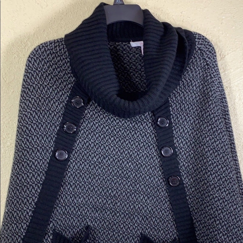 Candie's Sweater Poncho Black Gray M - Picture 3 of 8